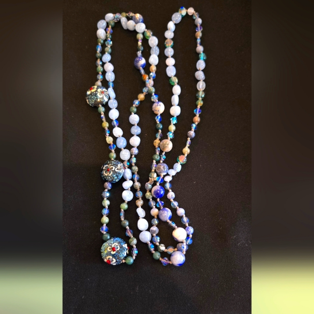 Blue beaded necklace.